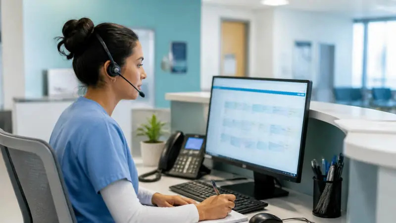 Profesional de acceso sanitario revisando disponibilidad de citas y capacidad asistencial.